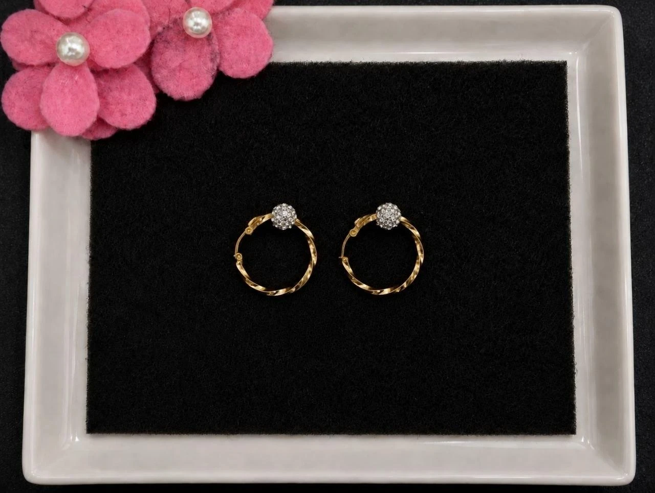 Gold Tone Crystal Hoop Earrings